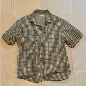 Columbia Omnishade Shirt Plaid Grey Orange Med Men